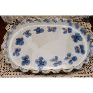 Nan Groves Studio Pottery Signed Scalloped Drip Glaze Dish Mid Century 10" x 15"